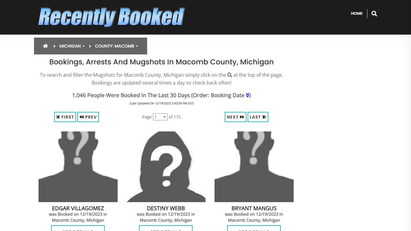 Bookings, Arrests and Mugshots in Macomb County, Michigan - Recently Booked